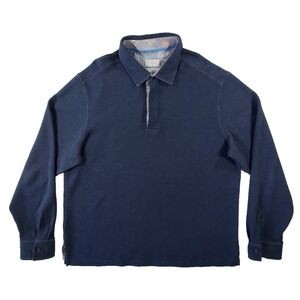 Tommy Bahama Men XL Blue Long Sleeve Polo Shirt 65% Cotton Island Casual Classic